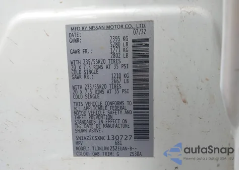 2022 Nissan Murano Sl from USA, damaged, VIN 5N1AZ2CSXNC130727